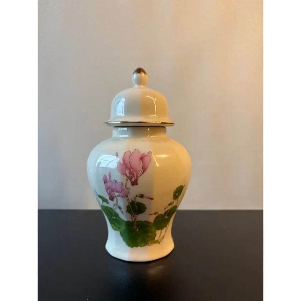 Otagiri Japan Ginger Jar Lidded Magnolia Hand Painted Porcelain Temple